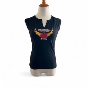 Harley-Davidson Black Tank Top with Heart and Flame Design